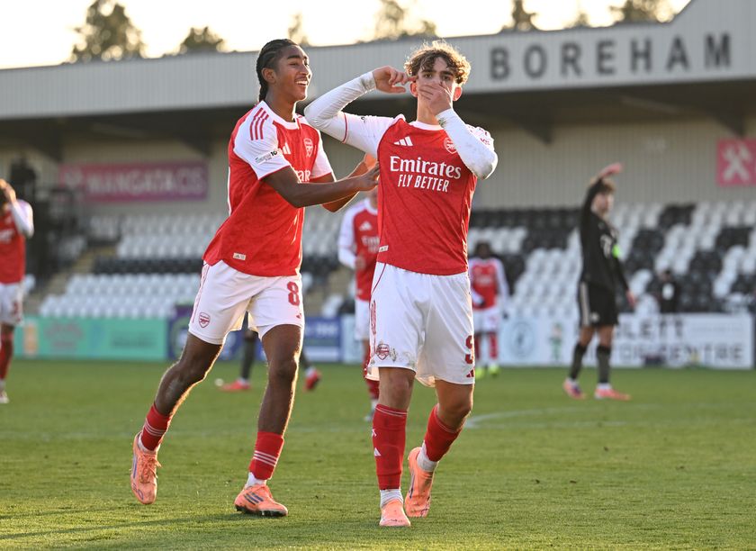 Max Dowman celebrates his Arsenal winner against Bayern Munich