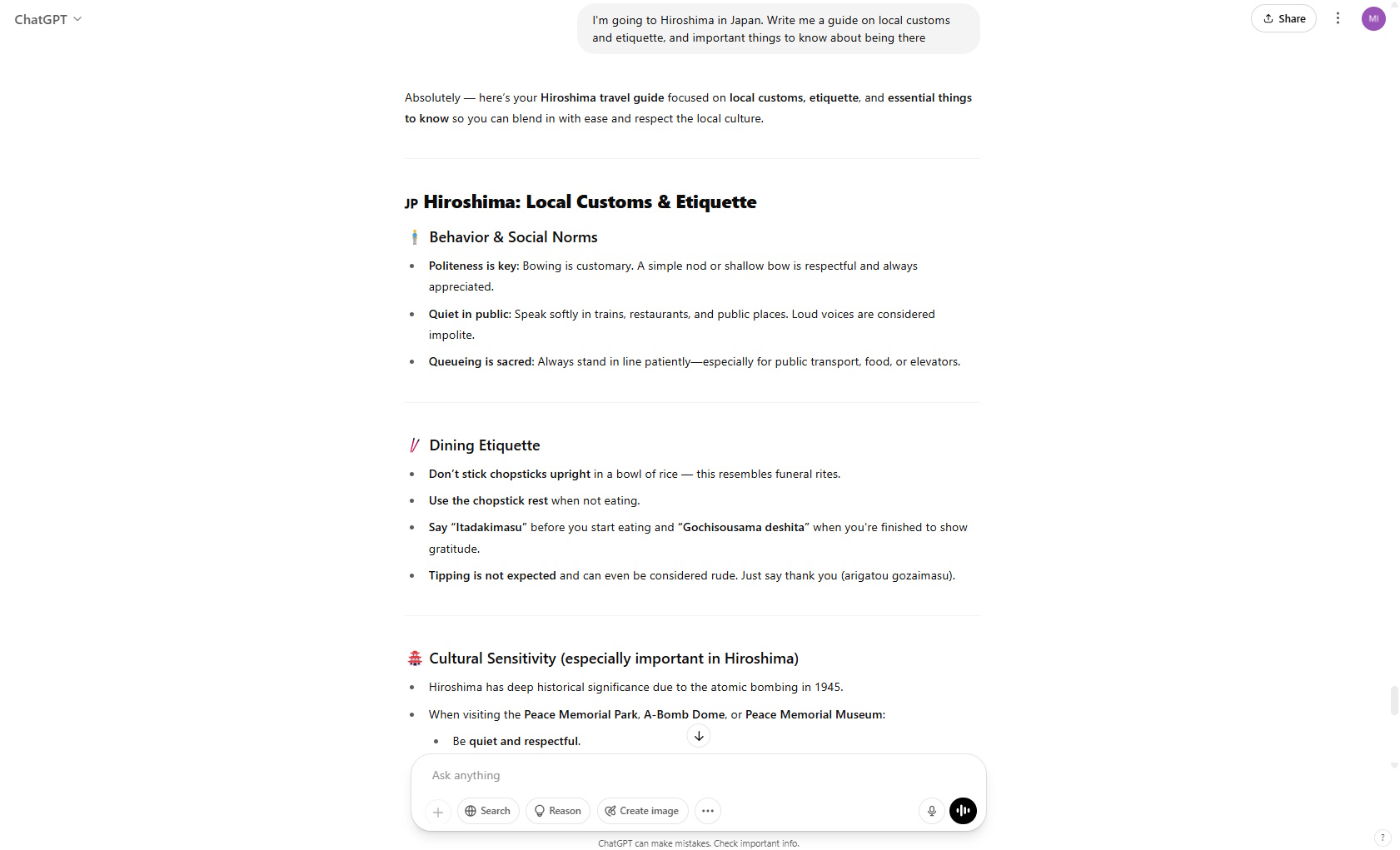 A screenshot of ChatGPT