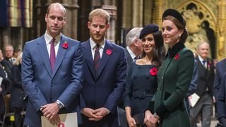l r britains prince william, duke of cambridge, prince harry, duke of sussex, meghan, duchess of sussex and catherine, duchess of cambridge arrive at westminster abbey to attend a service to mark the centenary of the armistice in central london on november 11, 2018 photo by paul grover pool afp photo credit should read paul groverafp via getty images