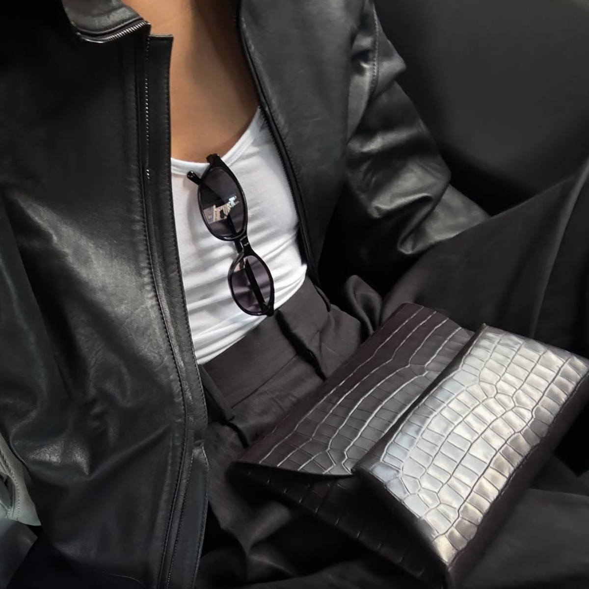 woman wearing collared leather jacket trend fall 2025