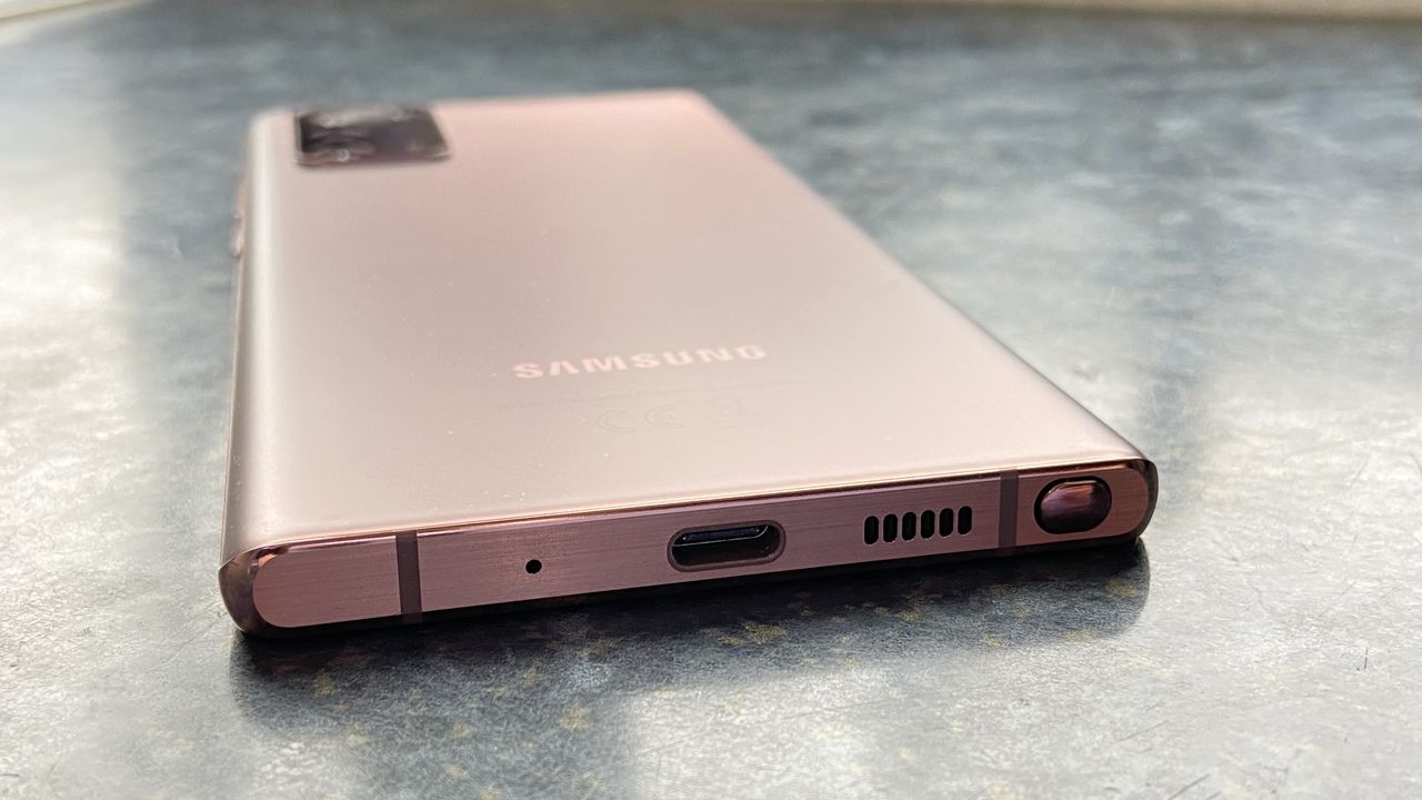 Closeup of the charging port and stylus storage place