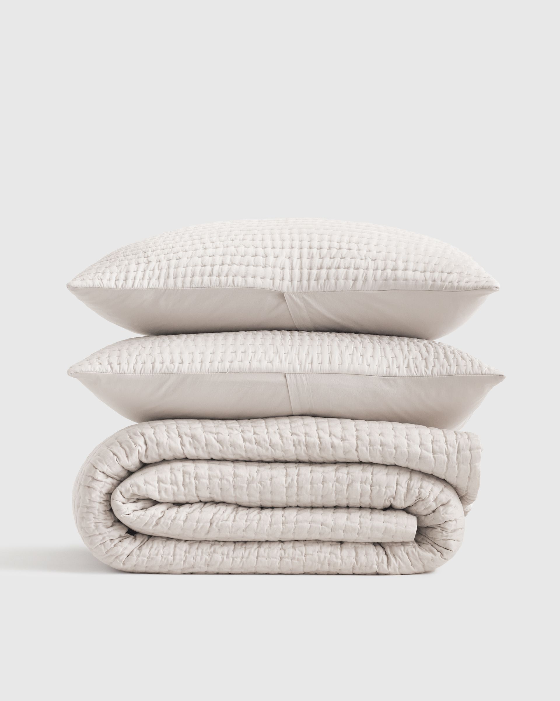 Silk Pick Stitch Quilt Set in Ivory