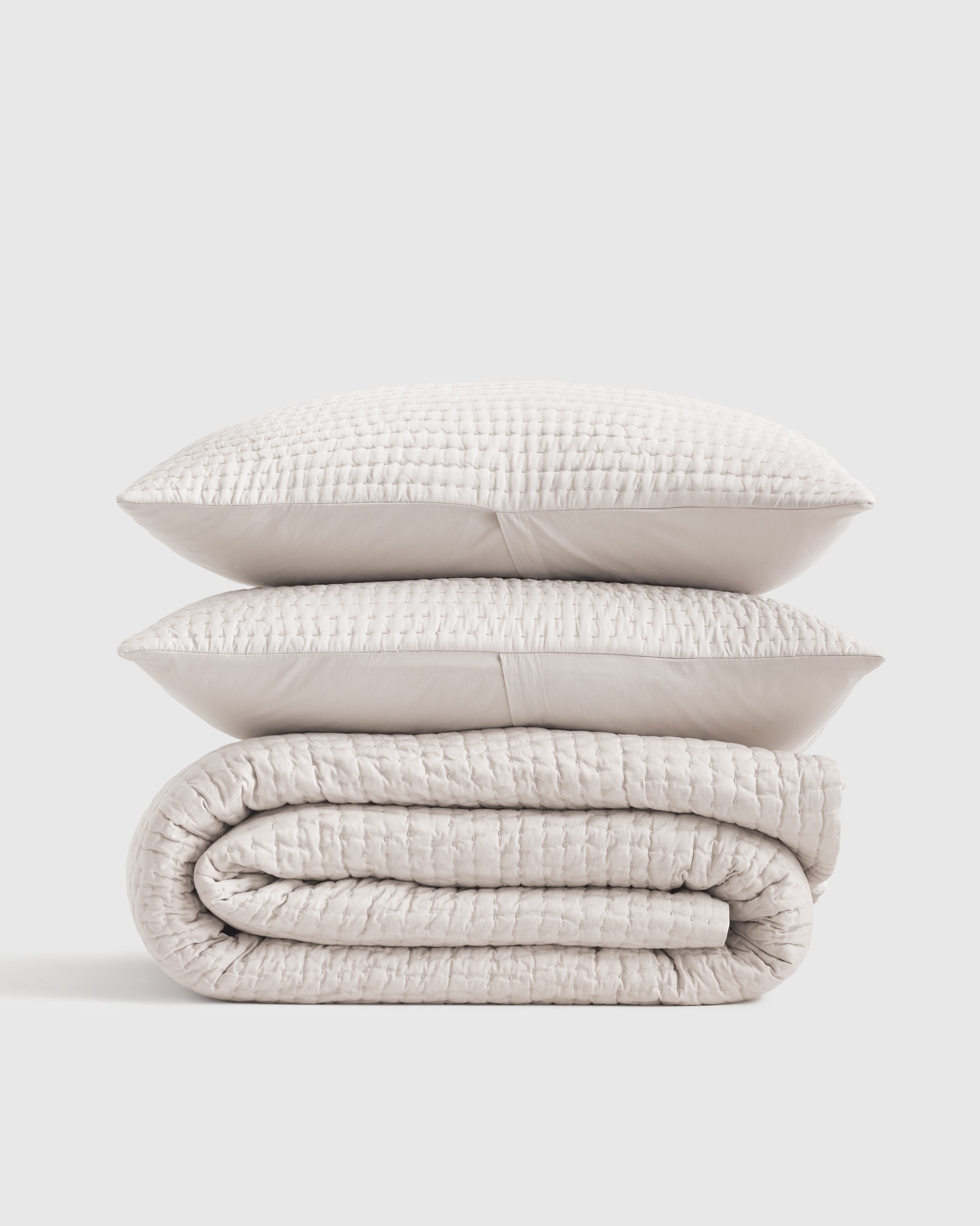 Silk Pick Stitch Quilt Set in Ivory