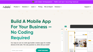 Homepage of the Adalo no-code app creation platform