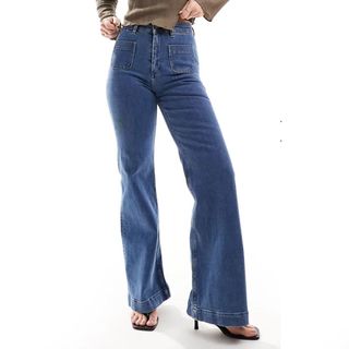  & Other Stories high waist flared jeans in deep blue