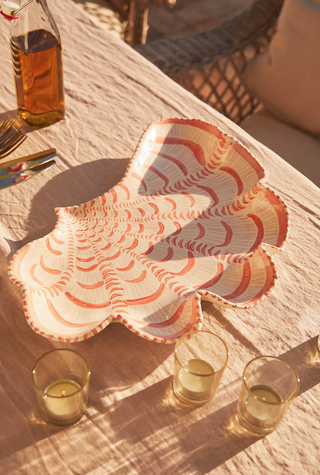 large coral platter in a seashell design