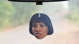 Miranda Bailey's face is shown on a car air freshener.