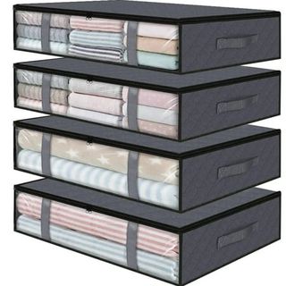 Grey under bed storage bags with clear front windows