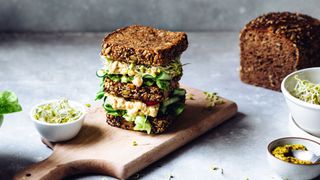 Wholegrain bread sandwich with vegetables, part of the DASH diet