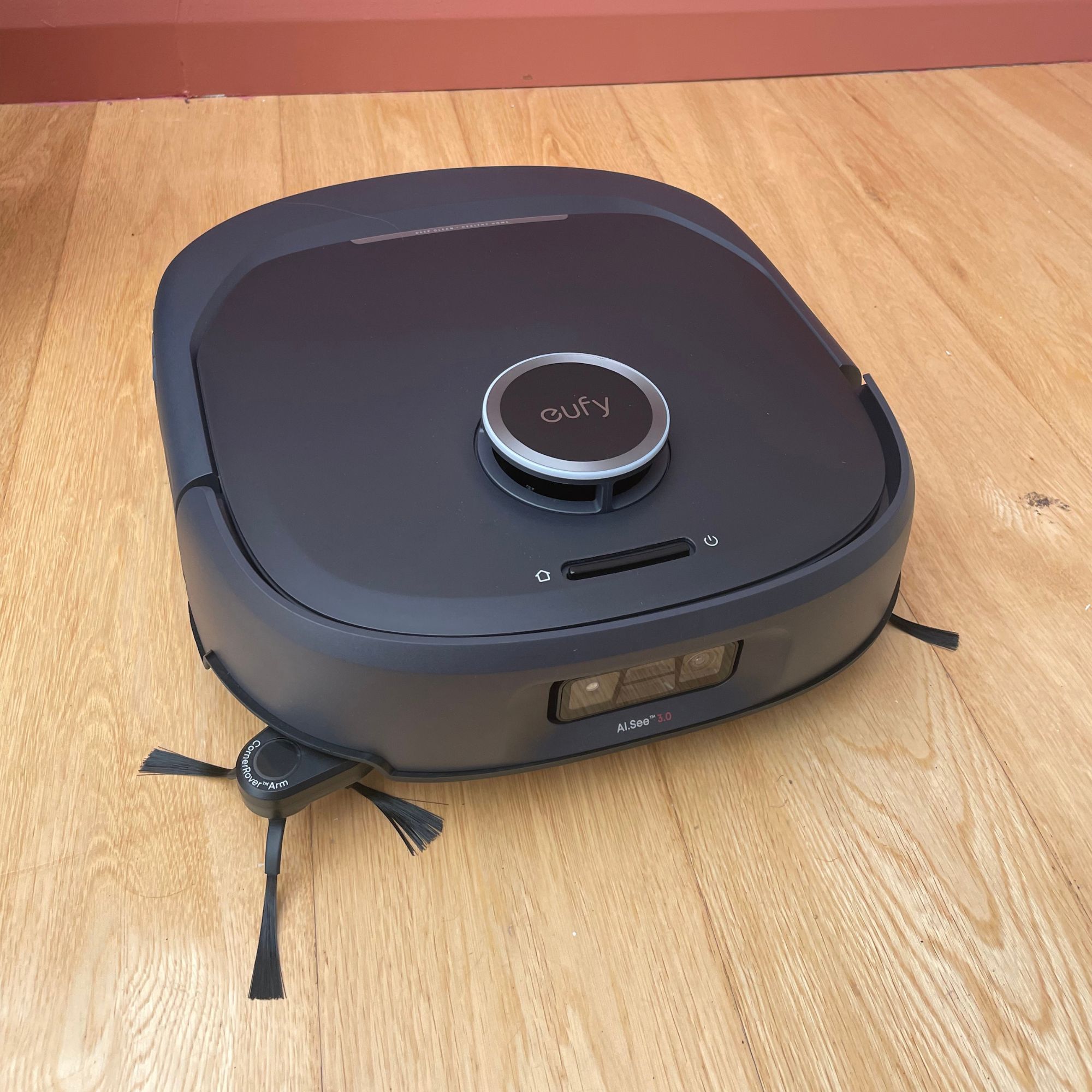 Anker eufy Robot Vacuum E35 Omni bot sitting on wooden floor