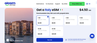 AloSIM Italian landing page