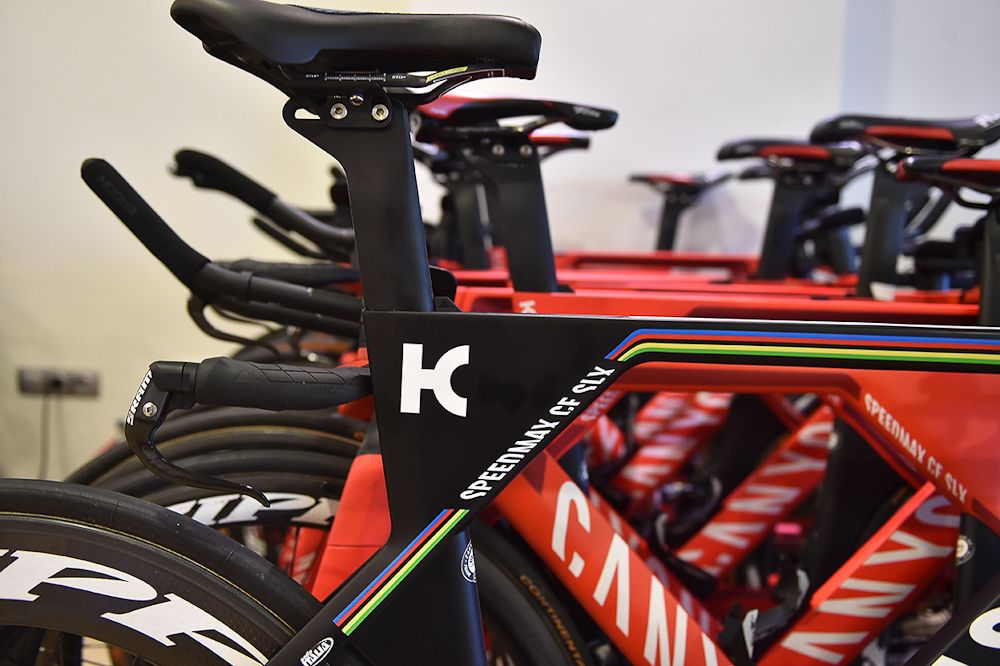 Distinctive graphics on Tony Martin's Canyon Speedmax CF SLX time trial bike