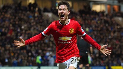 Ander Herrera celebrates scoring during the match between Manchester United and Preston North End 