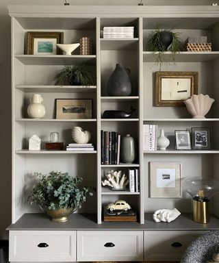 billy bookcase styled with decor pieces