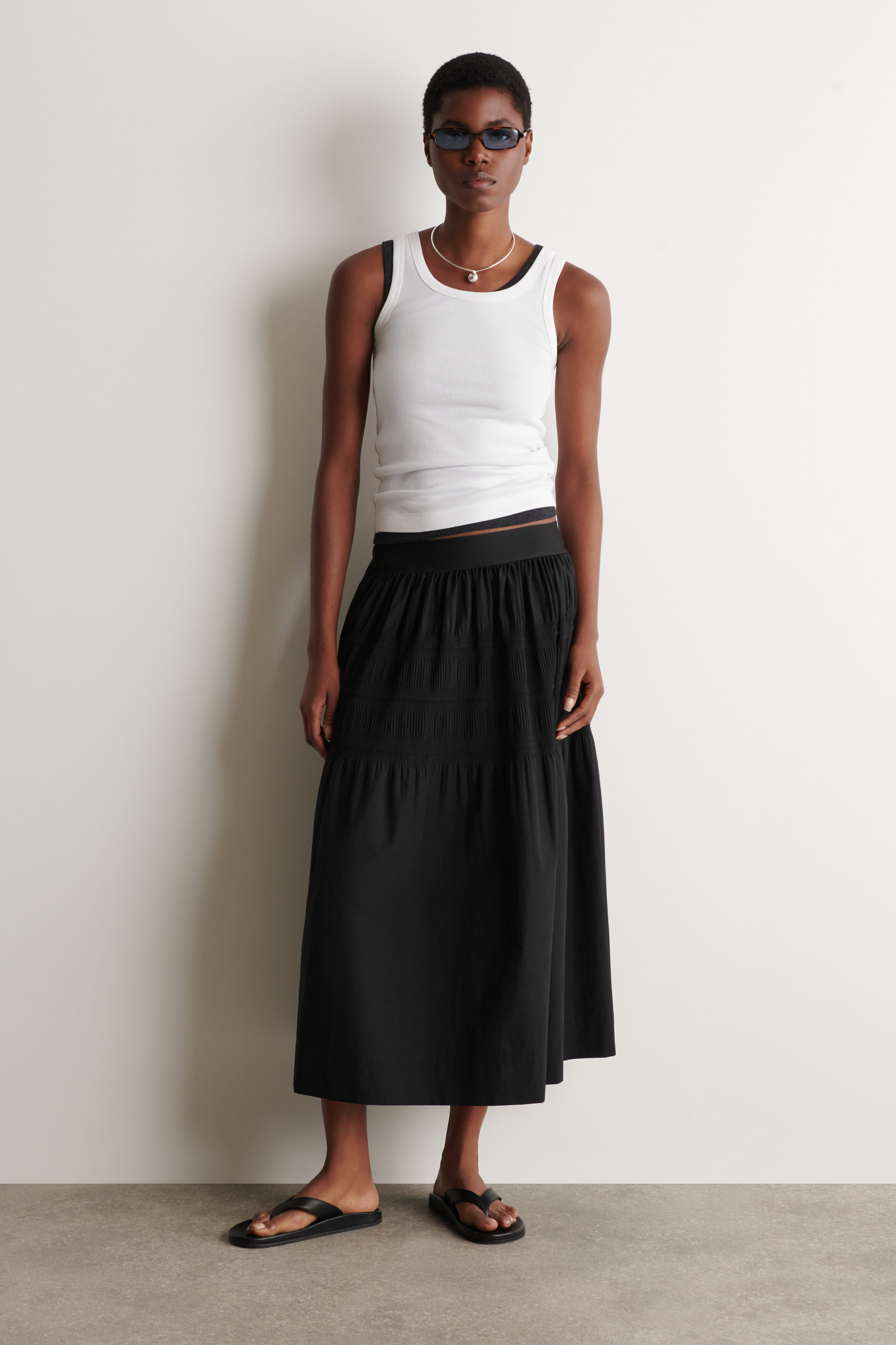 Tiered Gathered Midi Skirt