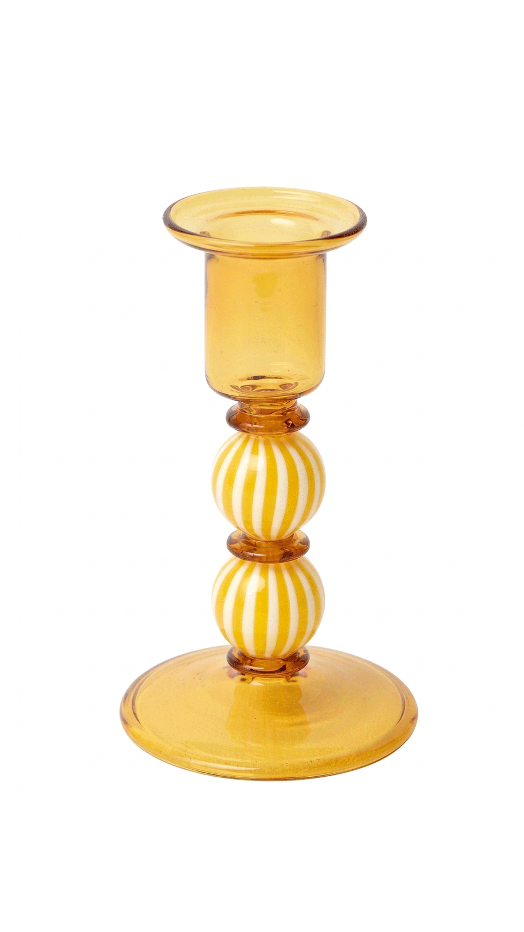 Striped Ball Yellow Glass Candlestick Holder