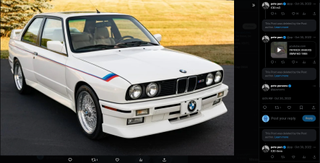 A photo of a 38k-Mile 1990 BMW M3 sold on $180,000 on October 6, 2022 on bringatrailer.com, next to a collection of tweets - some deleted - from the CEO of Bungie Pete Parsons.