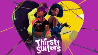 Stylish Thirsty Suitors key art featuring the games logo and two prominent characters