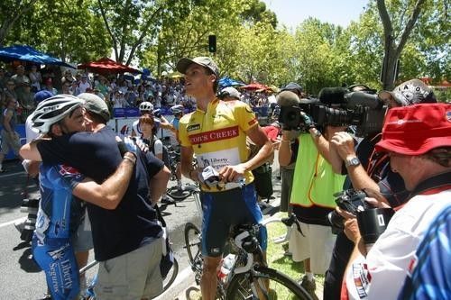 Congratulations all round as Luis Leon Sanchez Gil (Liberty Seguros) looks for other teammates