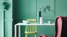 Little Greene painted office with turquoise paint 