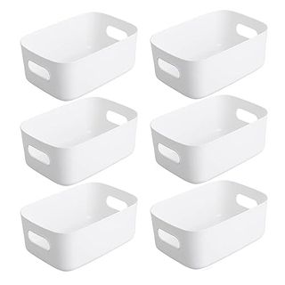 Mofarbe Plastic Storage Bins Small Bathroom Storage Baskets With Handles 6pcs Storage Bin Pantry Organizer Bins Storage Containers for Home Kitchen (plastic White)