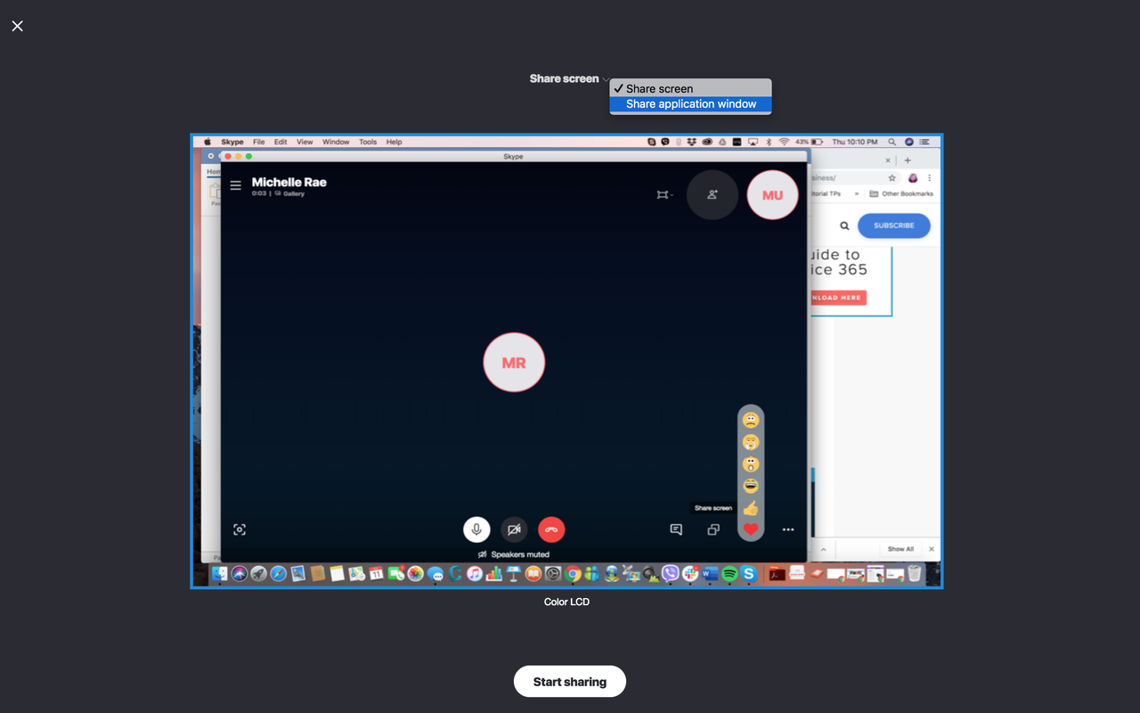 Share one application window at a time on Skype
