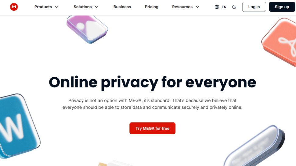 Website screenshot of Mega (August, 2025)