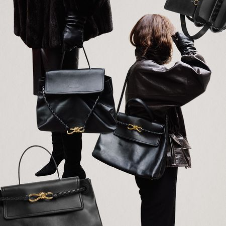 A collage of images showcasing the new Bottega Veneta Ciao Ciao bag in black.