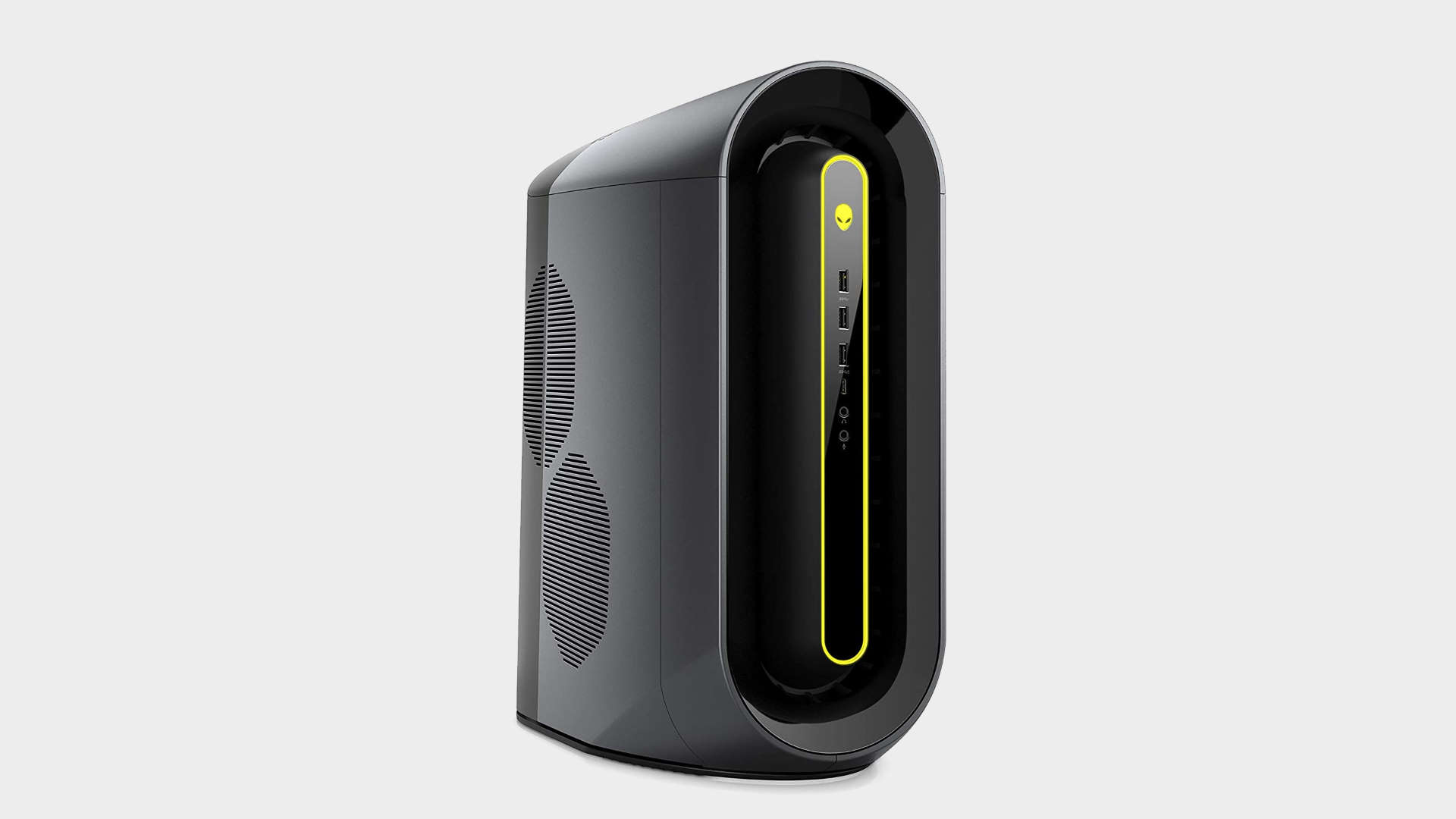 Black Alienware Aurora R10 gaming PC pictured front-on
