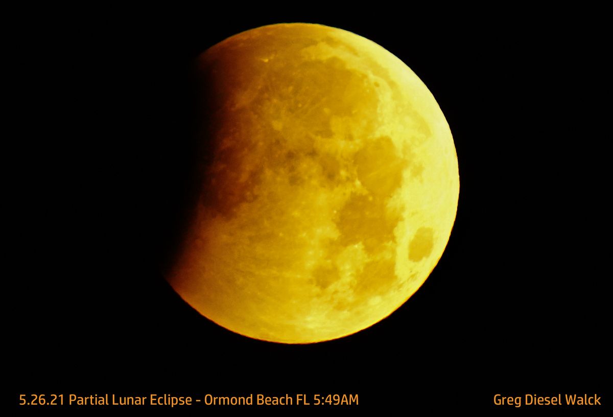 The partial lunar eclipse as seen from Ormond Beach, Florida, by Greg Diesel Walck.