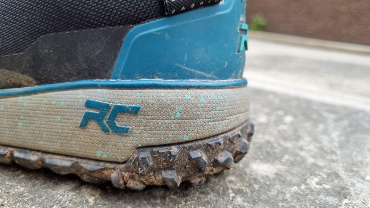 A close up of the reinforced heel with tread pattern