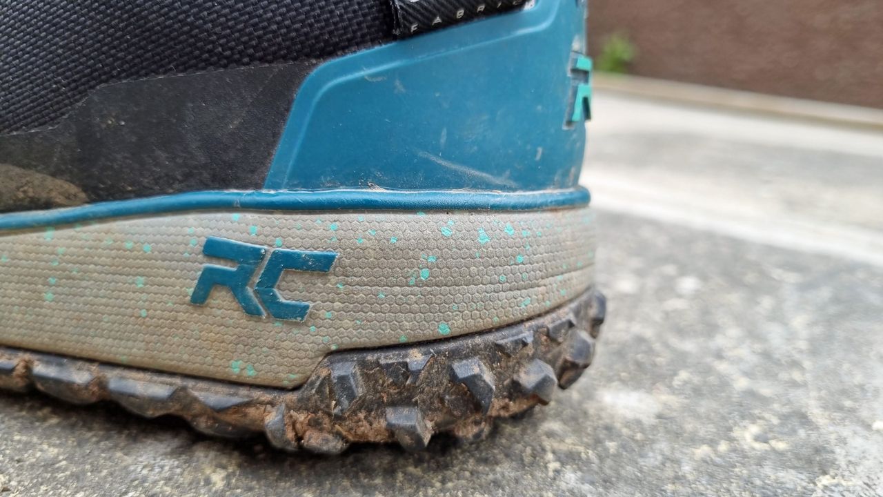 A close up of the reinforced heel with tread pattern