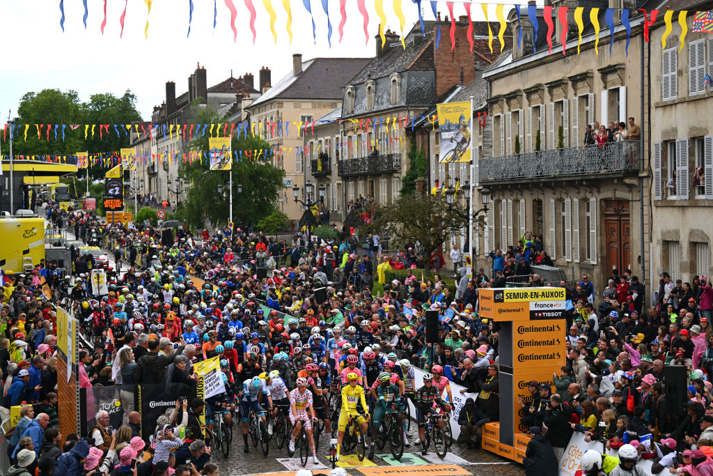 The peloton at the 2024 Tour de France. Will the 2025 race be disrupted by protesting steelworkers?
