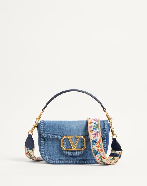 Valentino Garavani Alltime Denim Shoulder Bag With Embroidered Ribbon Strap