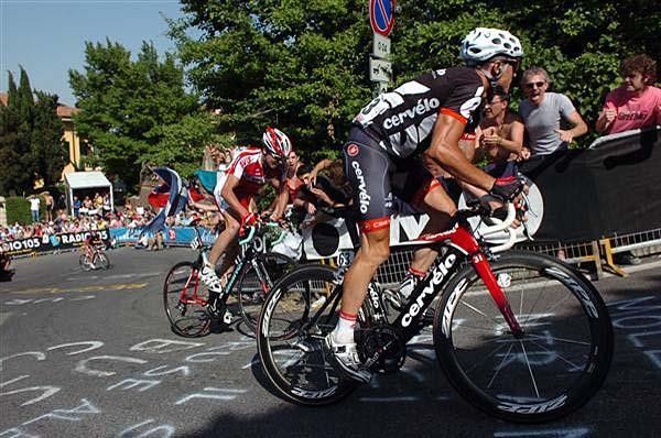 Simon Gerrans (Cervelo) stands on his pedals to squeeze out a bit more power on the final climb.