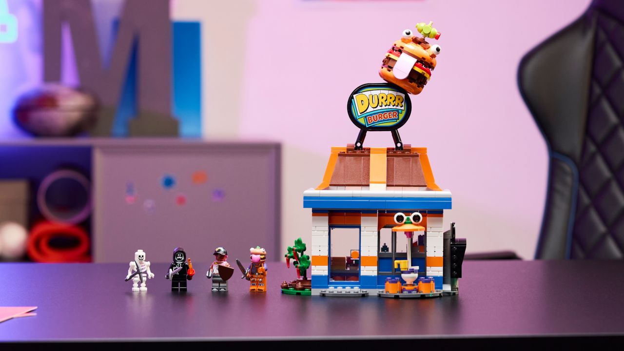 Lego Durrr Burger Restaurant laid out on a table