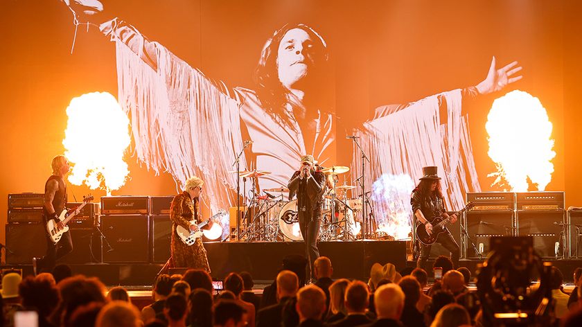 Post Malone, Chad Smith, Duff McKagan, Slash and Andrew Watt perform during the Ozzy Osbourne tribute at The 68th Annual Grammy Awards, broadcasting live Sunday, February 1, 2026 on the CBS Television Network, and streaming live and on demand on Paramount+