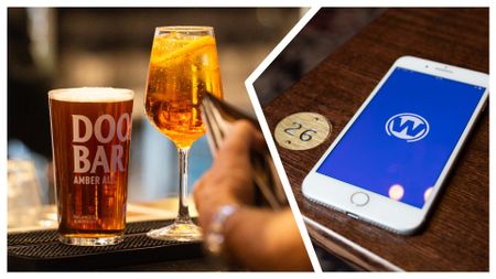 Wetherspoons pub bar, with the app