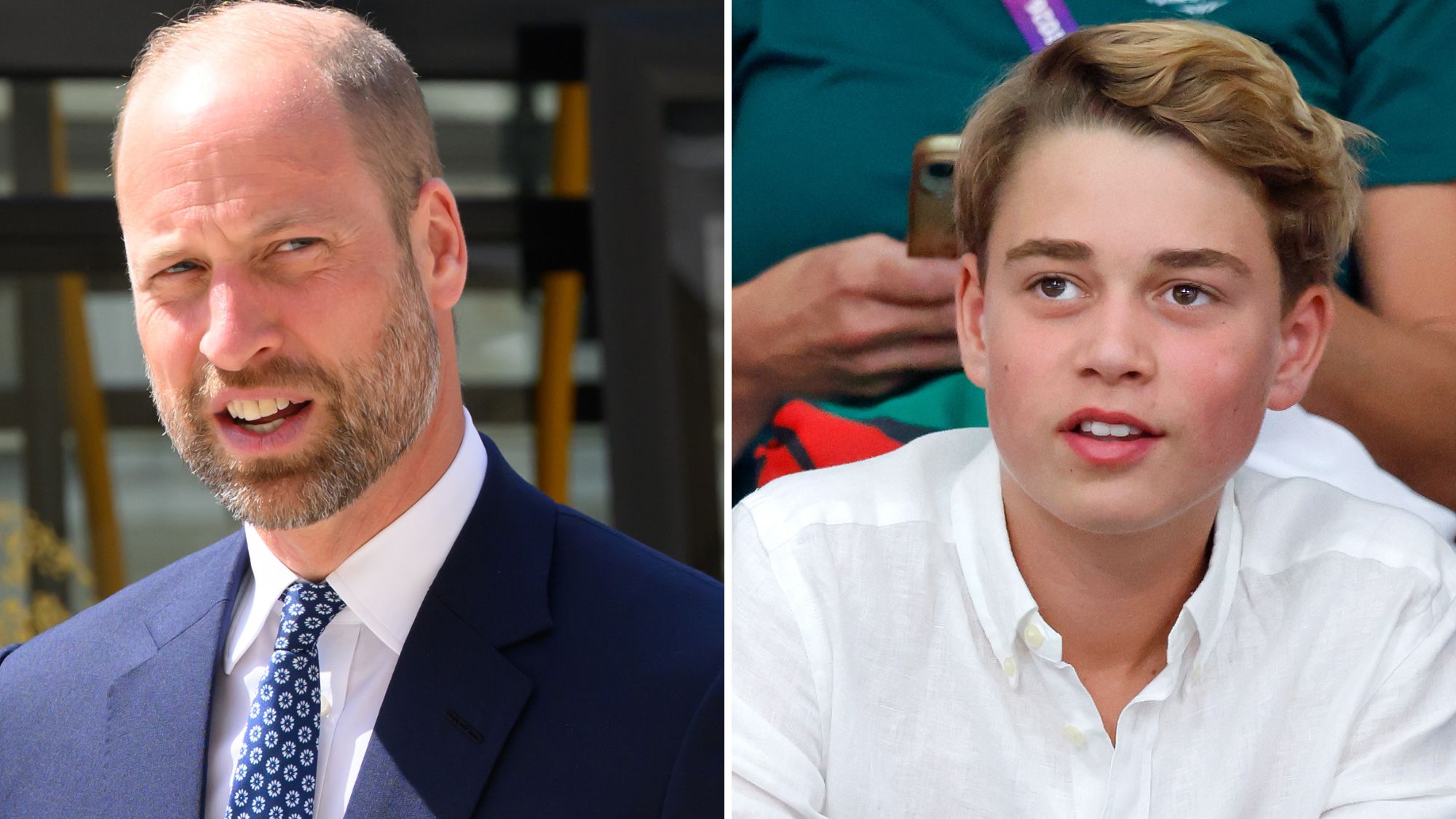 A composite of a picture of Prince William at the Earthshot Prize Impact Assembly and a picture of Prince George watching the track cycling during the Glasgow 2026 Commonwealth Games 