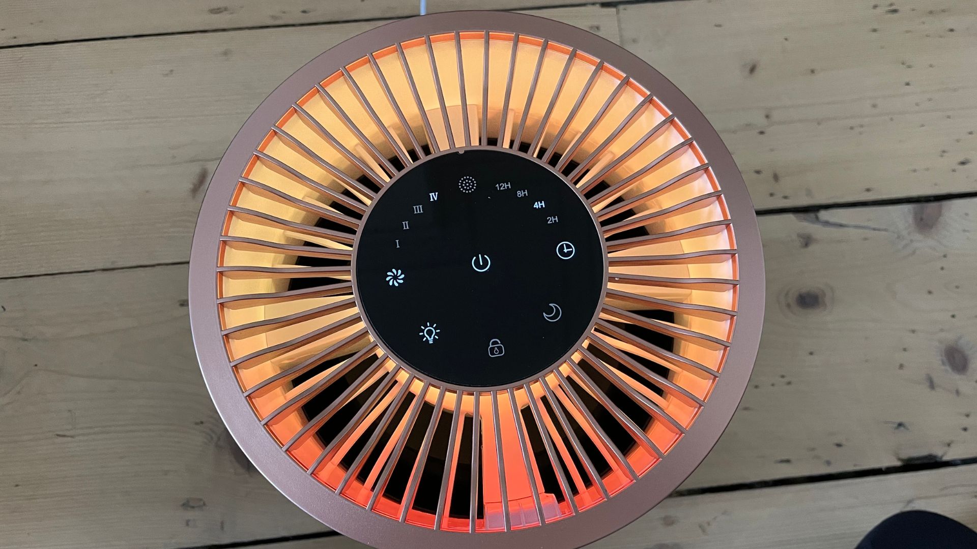 Tower Air Purifier lit up in pink
