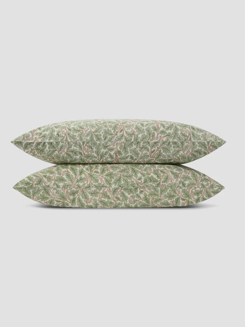 Green botanically patterned pillowcases