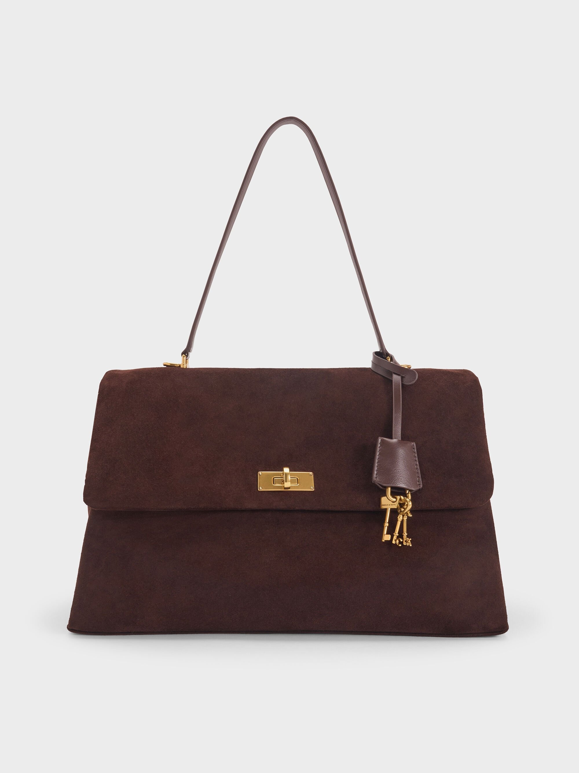 Charles &amp;amp; Keith, Kerry Recycled Suede Top Handle Satchel Bag