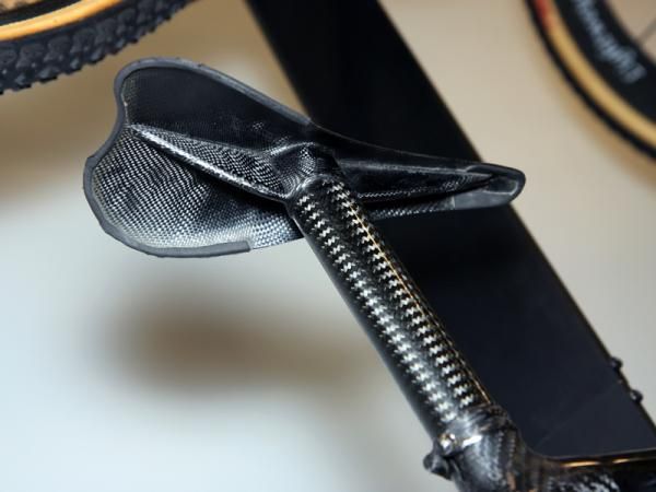 The carbon-shelled saddle is bonded right to the top of the seatpost on Fairwheel Bikes' Spin carbon bike.