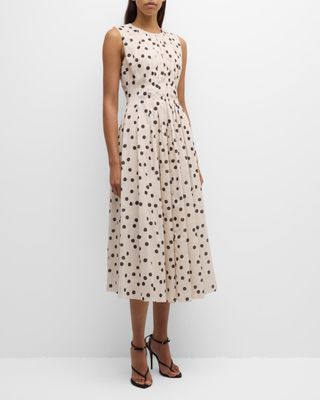 Carol Polka-Dot Sleeveless Pleated Midi Dress