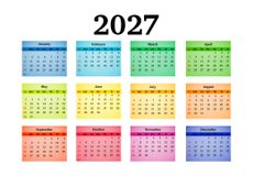 Calendar for 2027 isolated on a white background. Sunday to Monday, business template. Vector illustration