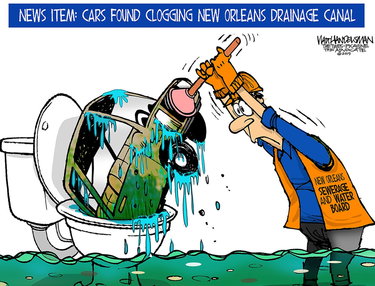 Political Cartoon U.S. Cars Found Clogging New Orleans Drainage Canal