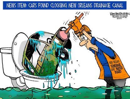 Political Cartoon U.S. Cars Found Clogging New Orleans Drainage Canal