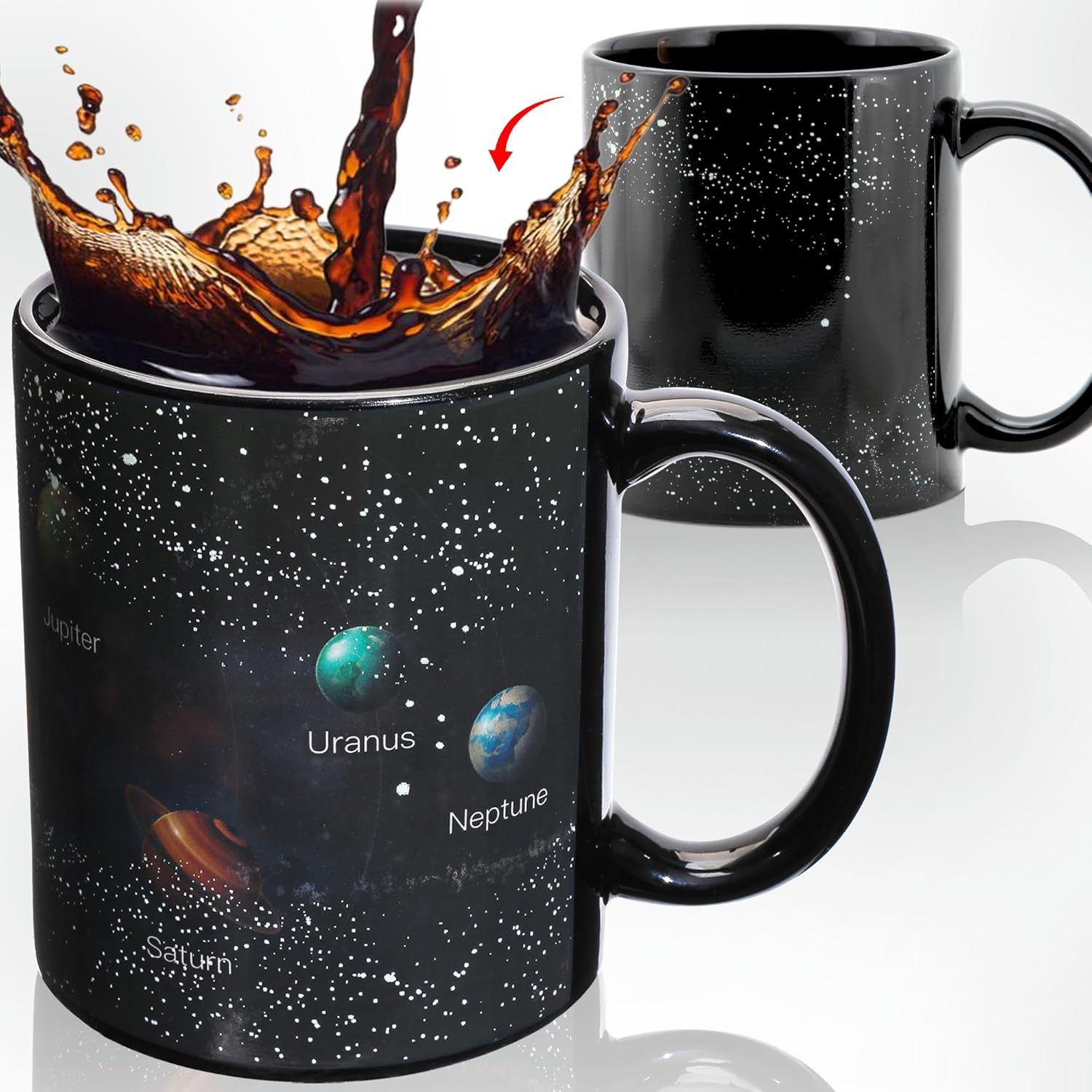 Fableknot Color Changing Coffee Mug With Solar System Design - Astronomy Gifts for Kids, Students &amp;amp; Teachers - Space Themed Gifts - Heat Changing Mug Made of Premium Ceramic&amp;#65288;12oz&amp;#65289; (black)