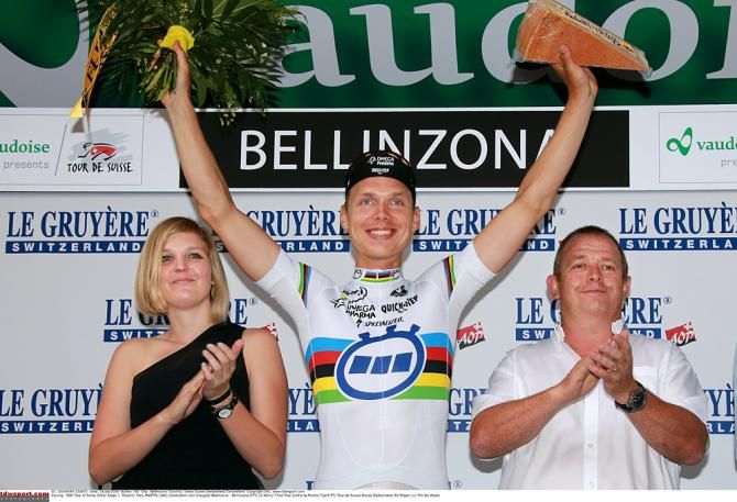 Tony Martin (Omega Pharma-QuickStep) enjoys his Tour de Suisse opening victory