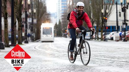A bike commuter in Portland, Oregon